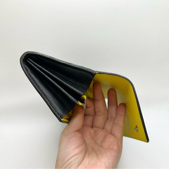 Authenticated Celine Black Flap Long Wallet, Double Snap, Yellow Interior - Picture 11 of 13